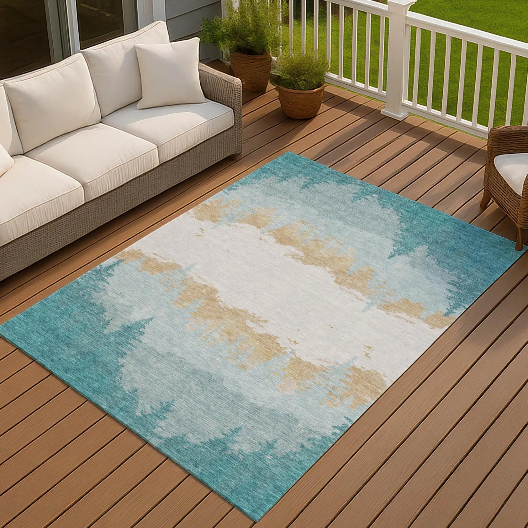 5' X 8' Teal Blue And Turquoise Floral Washable Indoor Outdoor Area Rug Homeroots Outdoor