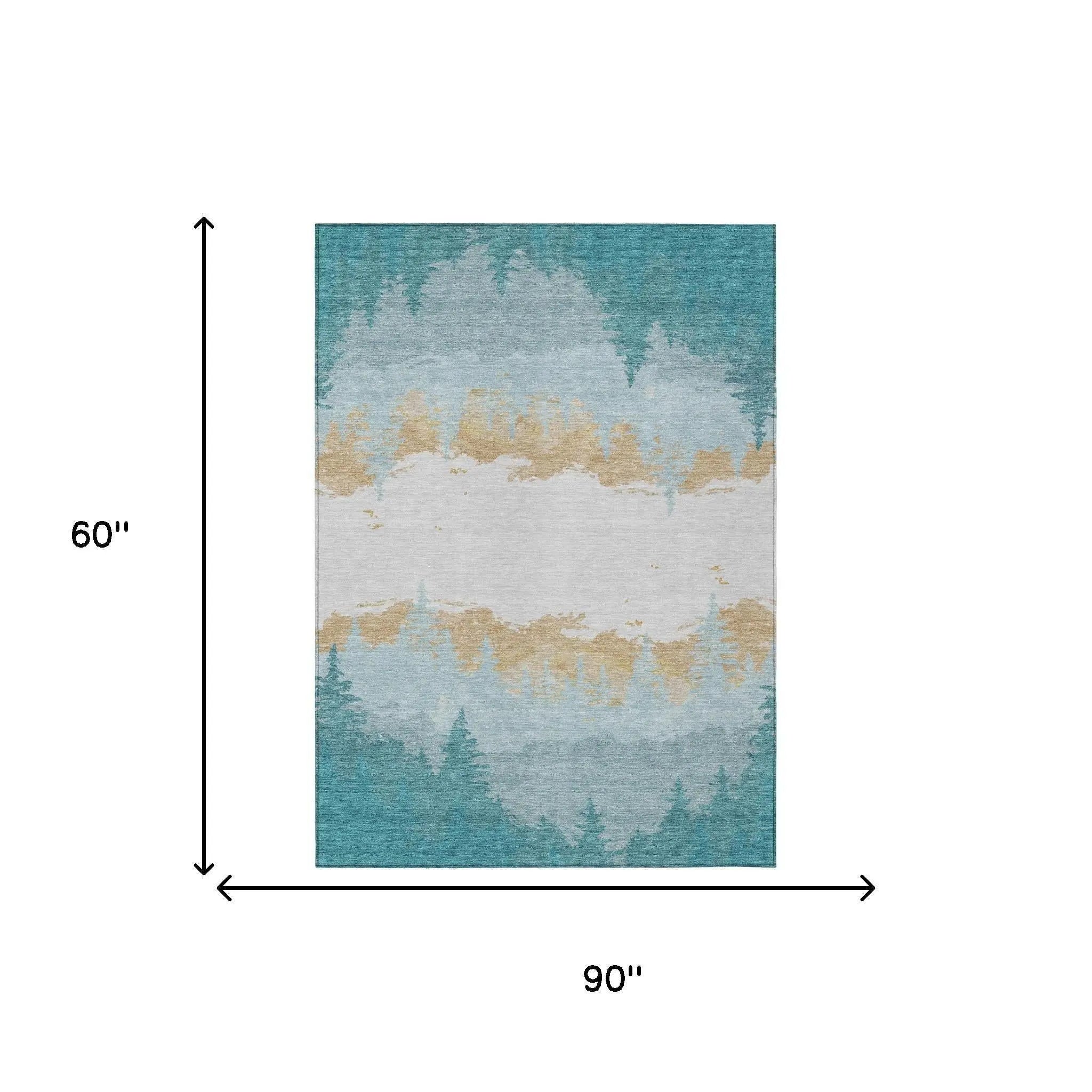 5' X 8' Teal Blue And Turquoise Floral Washable Indoor Outdoor Area Rug Homeroots Outdoor