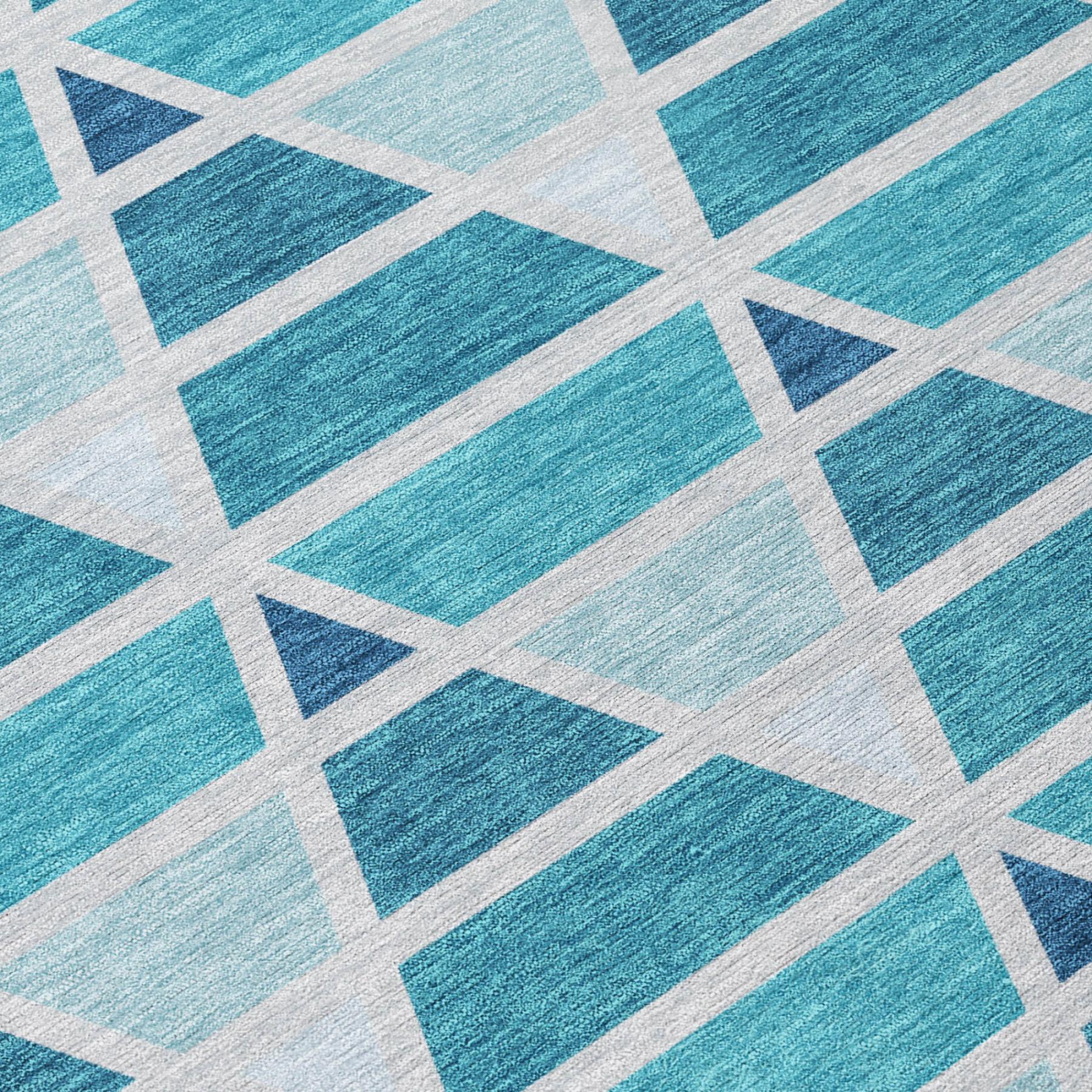5' X 8' Teal Blue And Turquoise Geometric Washable Indoor Outdoor Area Rug Homeroots Outdoor
