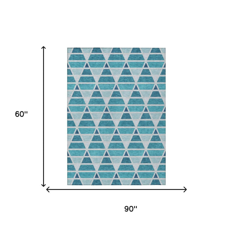 5' X 8' Teal Blue And Turquoise Geometric Washable Indoor Outdoor Area Rug Homeroots Outdoor
