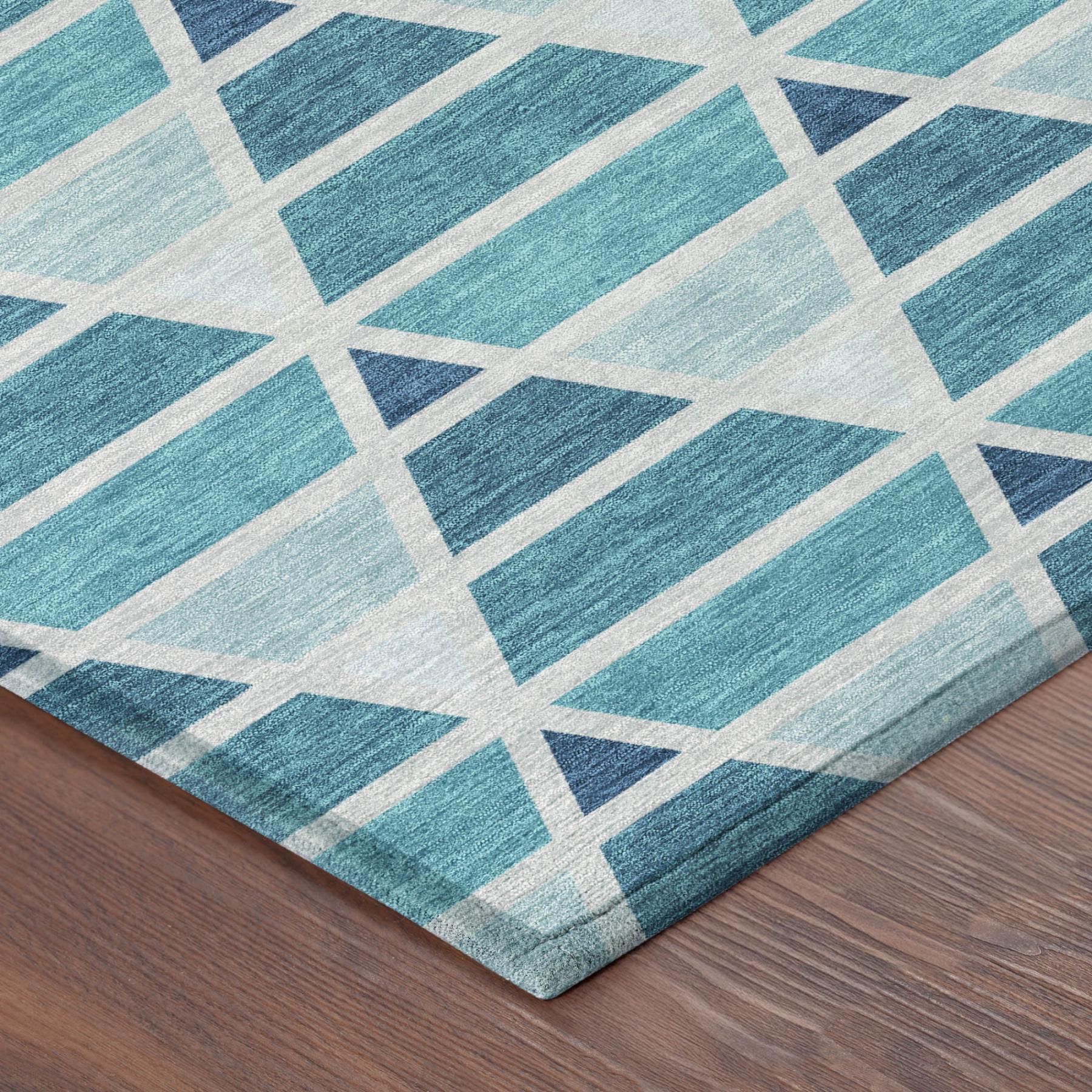 5' X 8' Teal Blue And Turquoise Geometric Washable Indoor Outdoor Area Rug Homeroots Outdoor