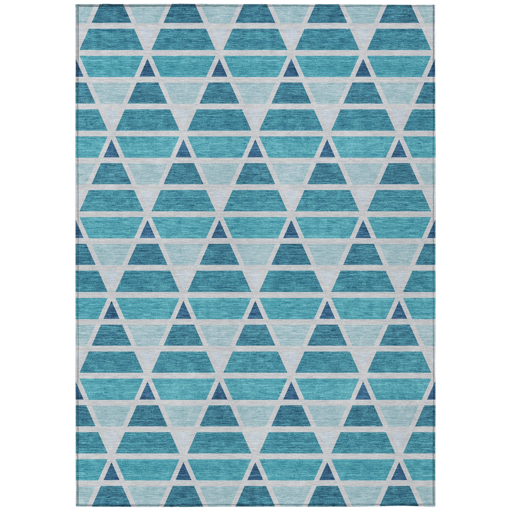 5' X 8' Teal Blue And Turquoise Geometric Washable Indoor Outdoor Area Rug Homeroots Outdoor