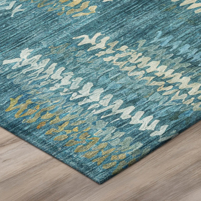 5' X 8' Teal Blue And Turquoise Striped Washable Indoor Outdoor Area Rug Homeroots Outdoor