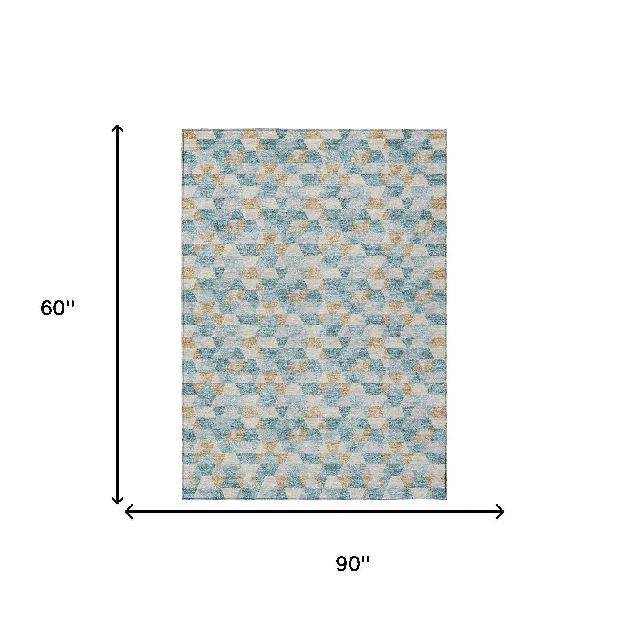 5' X 8' Teal Blue And Walnut Geometric Washable Indoor Outdoor Area Rug Homeroots Outdoor