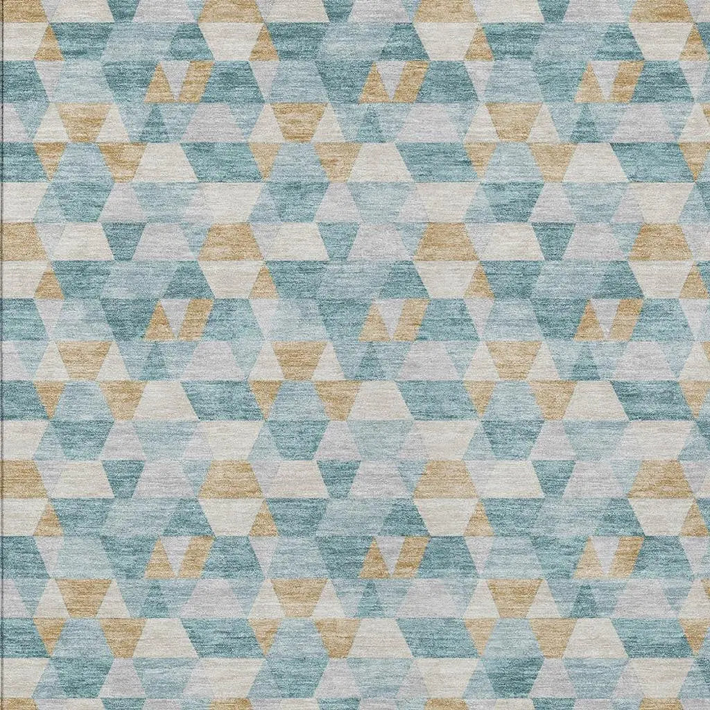 5' X 8' Teal Blue And Walnut Geometric Washable Indoor Outdoor Area Rug Homeroots Outdoor