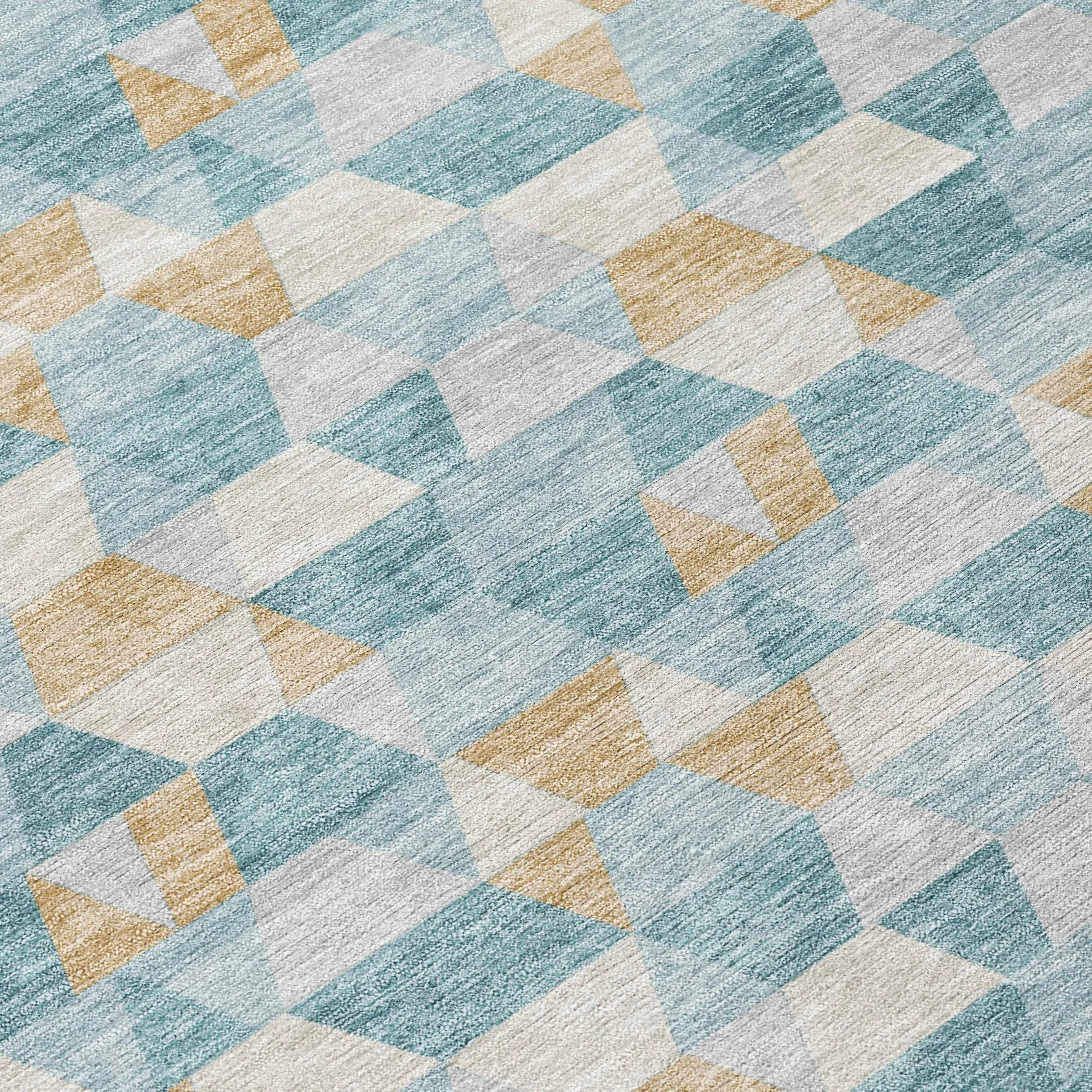 5' X 8' Teal Blue And Walnut Geometric Washable Indoor Outdoor Area Rug Homeroots Outdoor