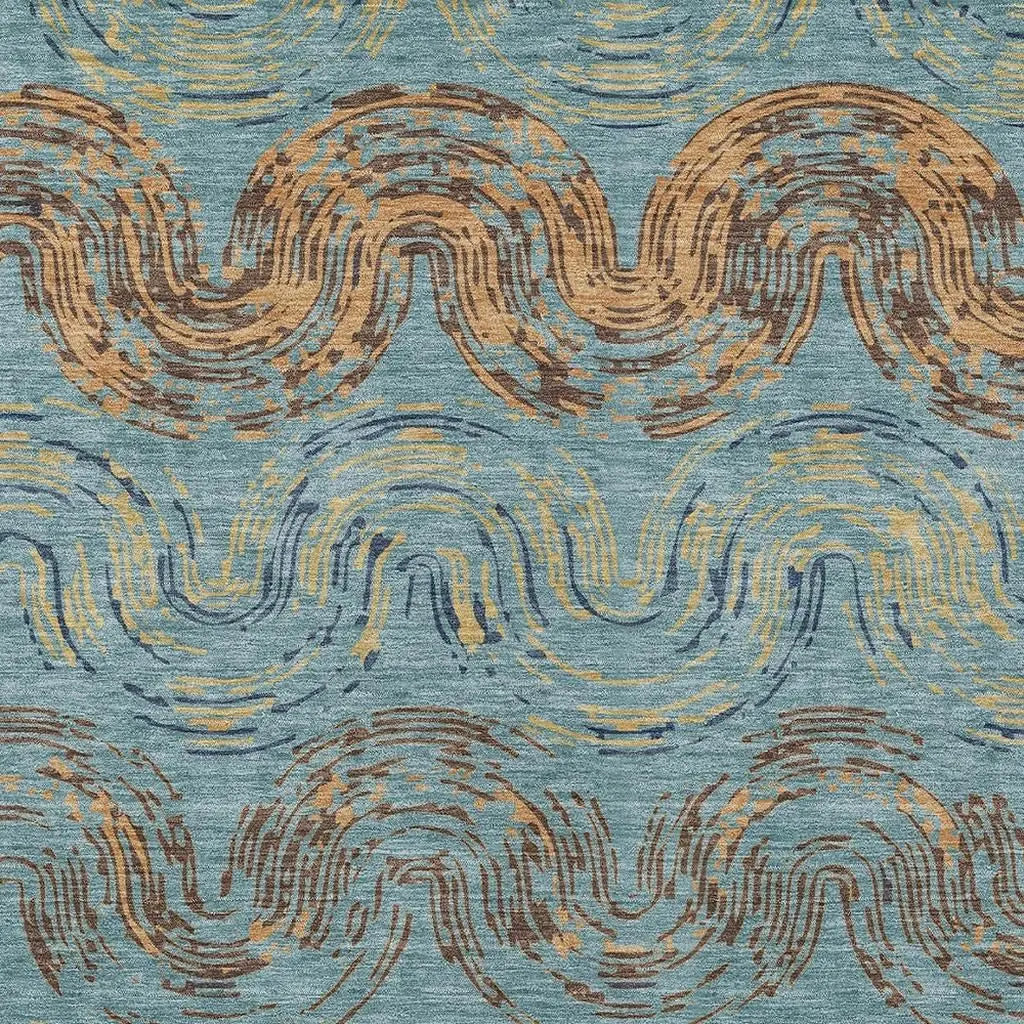 5' X 8' Teal Blue And Wheat Abstract Washable Indoor Outdoor Area Rug Homeroots Outdoor