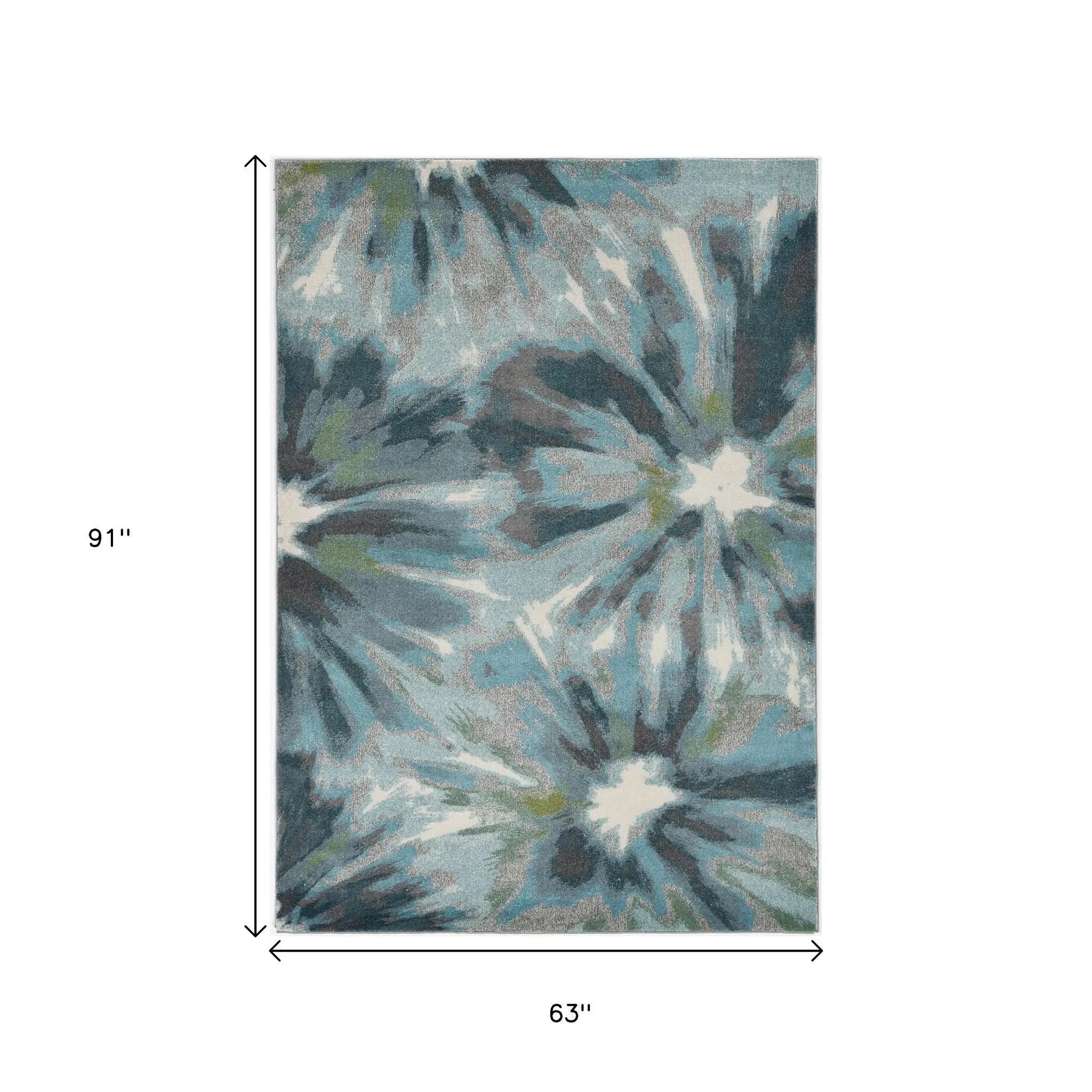 5' X 8' Teal Ivory And Gray Floral Area Rug Homeroots Home Decor