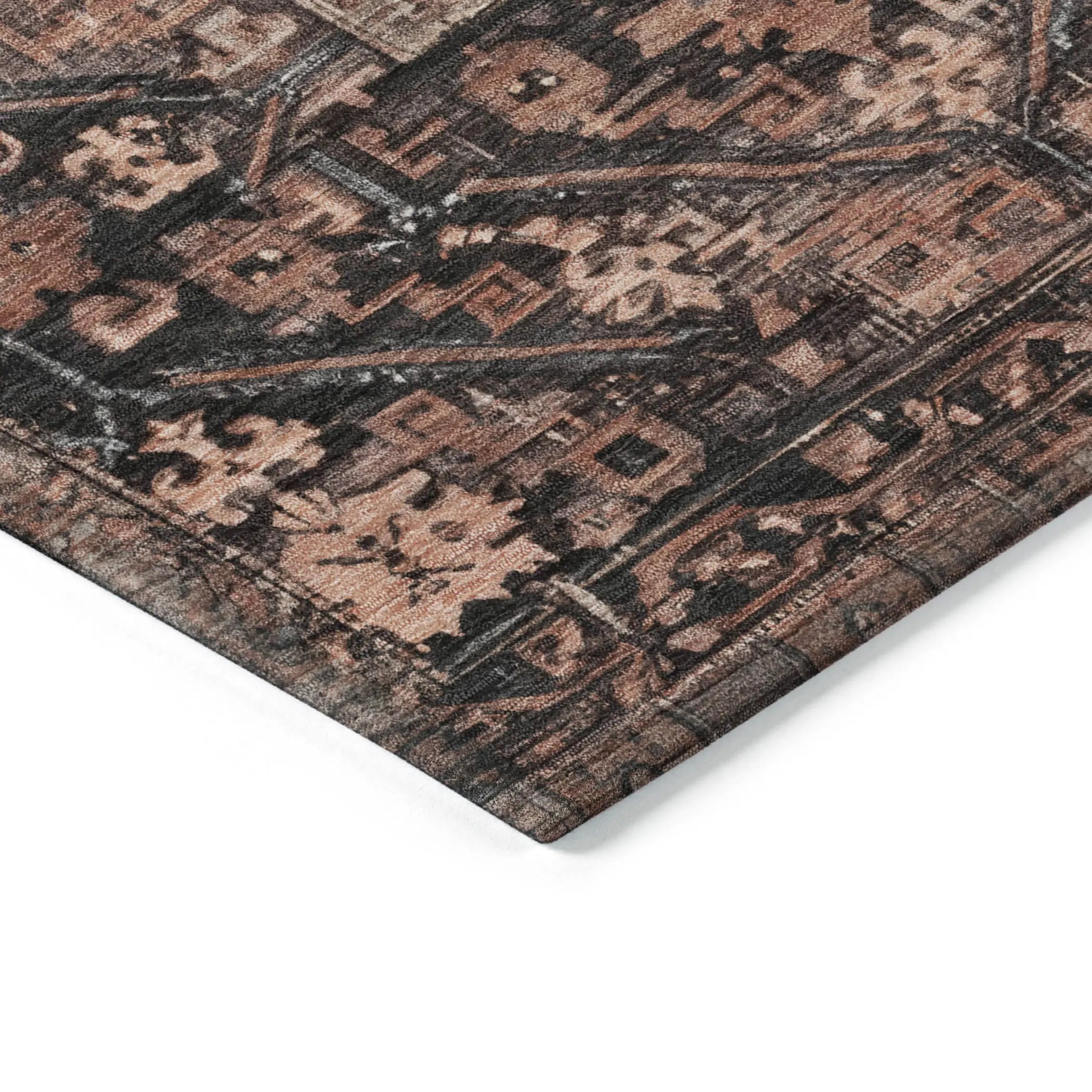 5' X 8' Terra Cotta And Gray Oriental Washable Indoor Outdoor Area Rug Homeroots Outdoor