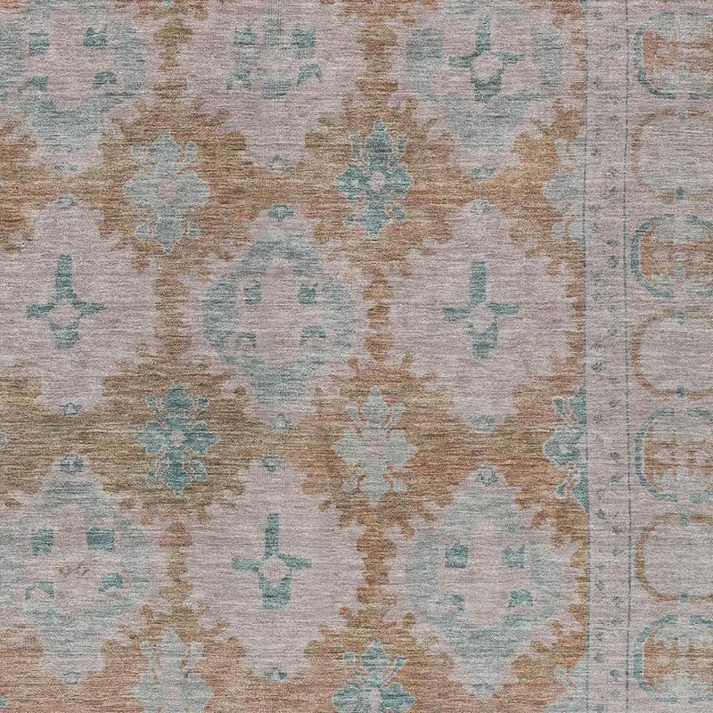5' X 8' Terra Cotta And Teal Blue Damask Washable Indoor Outdoor Area Rug Homeroots Outdoor