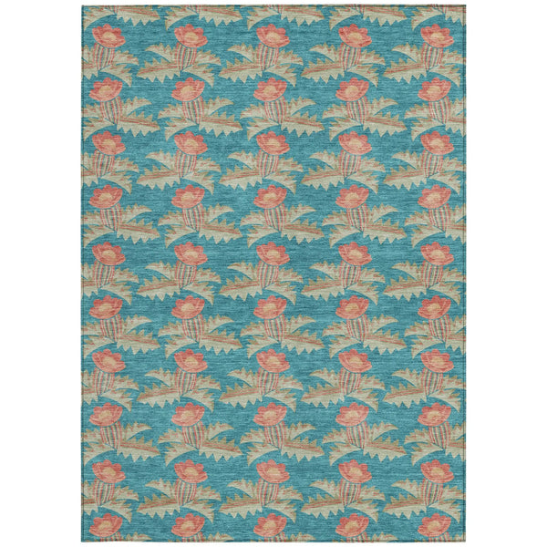 5' X 8' Turquoise And Brown Floral Washable Indoor Outdoor Area Rug Homeroots Outdoor