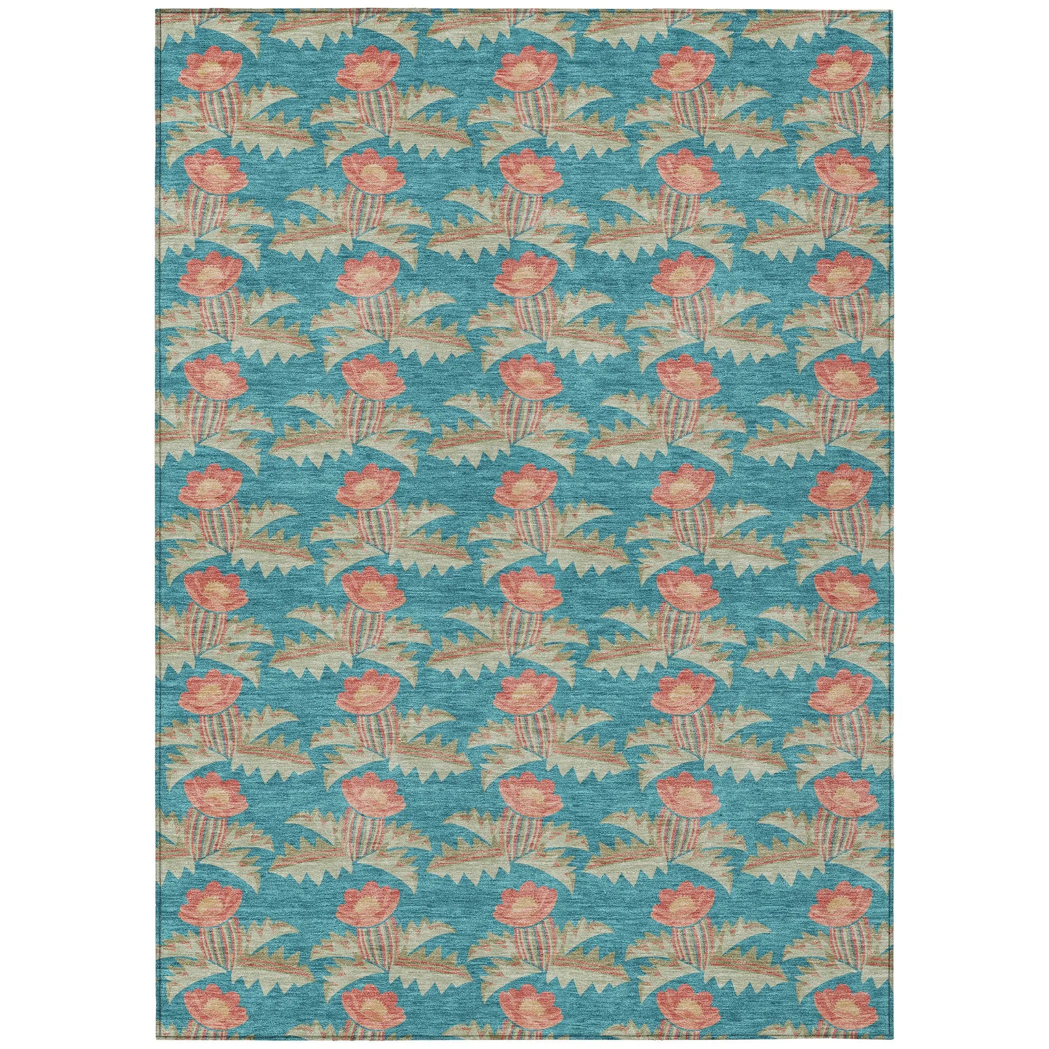 5' X 8' Turquoise And Brown Floral Washable Indoor Outdoor Area Rug Homeroots Outdoor