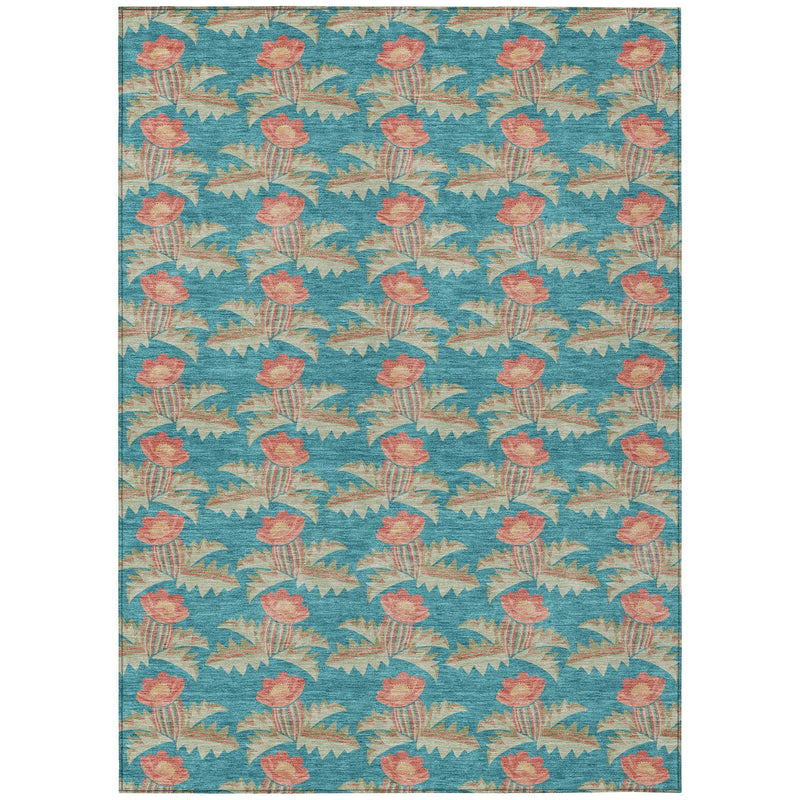 5' X 8' Turquoise And Brown Floral Washable Indoor Outdoor Area Rug Homeroots Outdoor