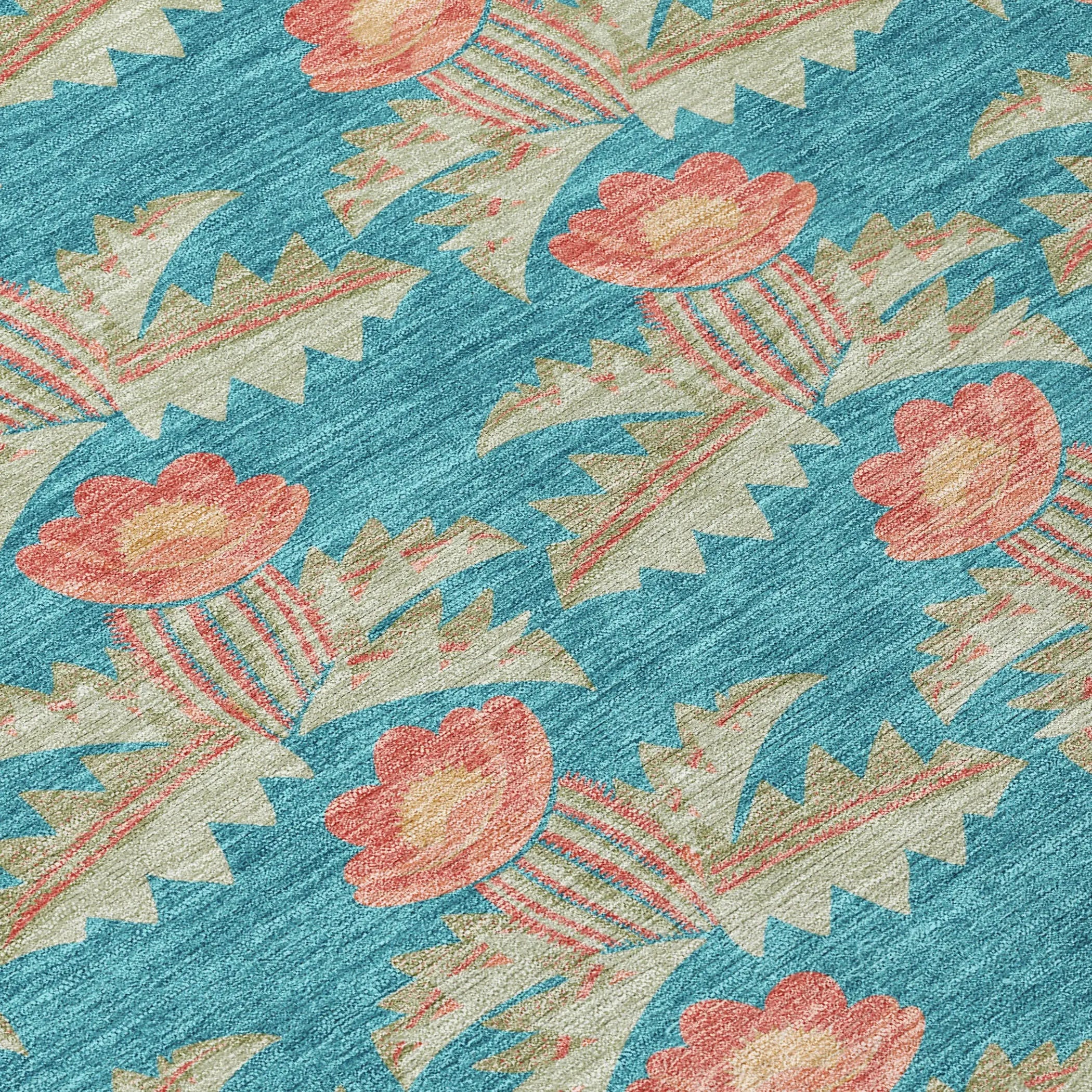 5' X 8' Turquoise And Brown Floral Washable Indoor Outdoor Area Rug Homeroots Outdoor