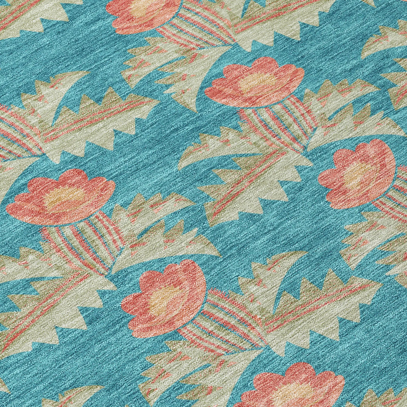 5' X 8' Turquoise And Brown Floral Washable Indoor Outdoor Area Rug Homeroots Outdoor