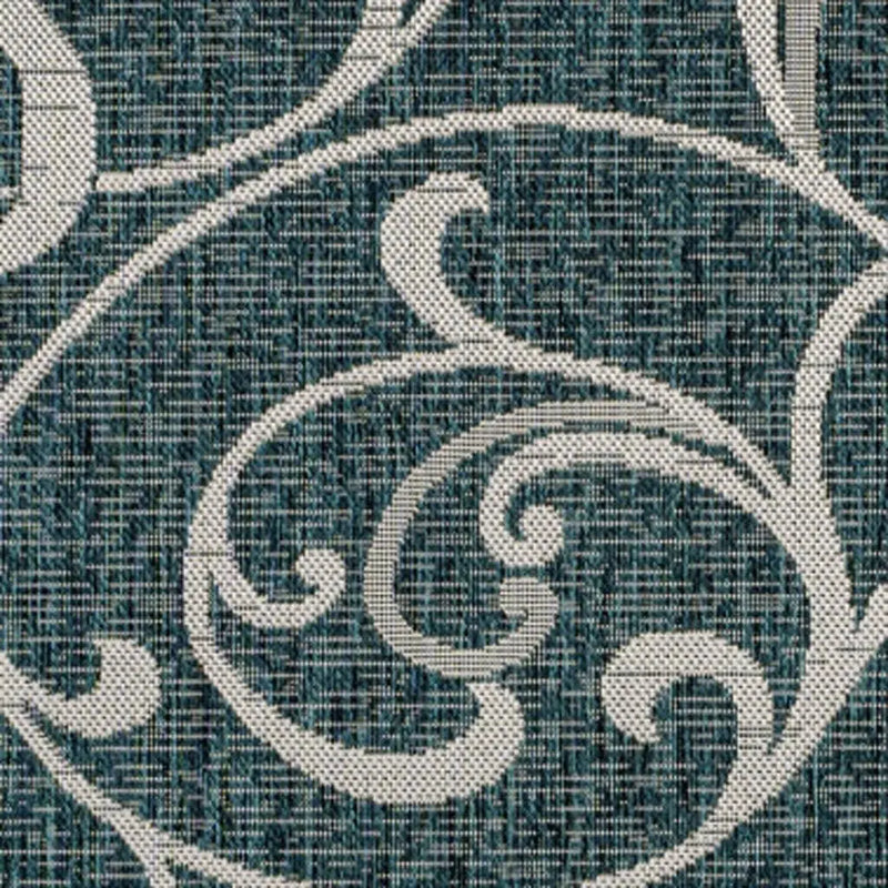 5' X 8' Turquoise And Cream Floral Indoor Outdoor Area Rug Homeroots Outdoor