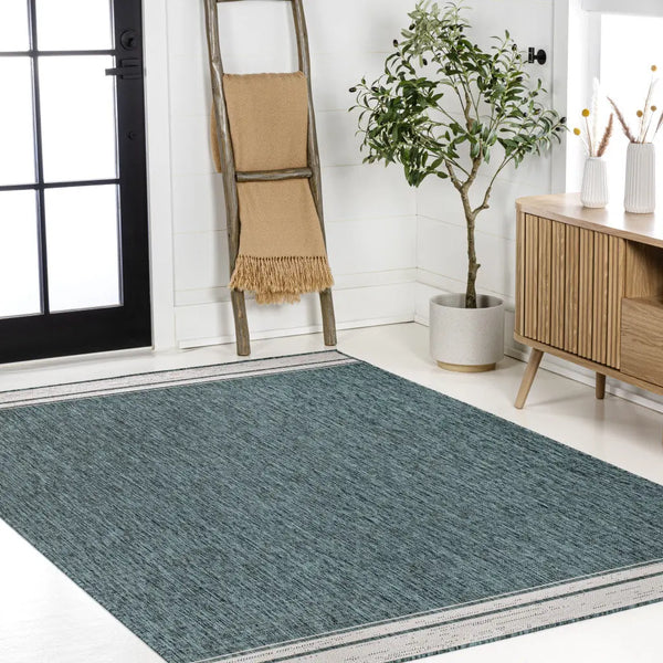 5' X 8' Turquoise And Cream Indoor Outdoor Area Rug - GreatEagleInc