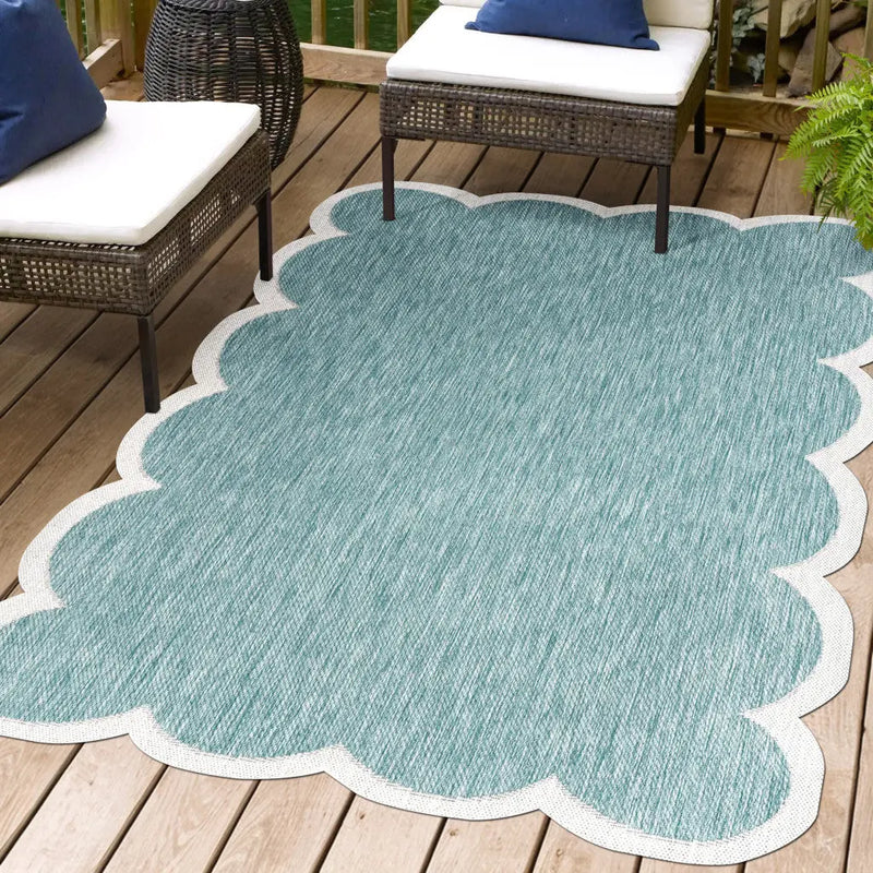 5' X 8' Turquoise And Cream Indoor Outdoor Area Rug Homeroots Outdoor