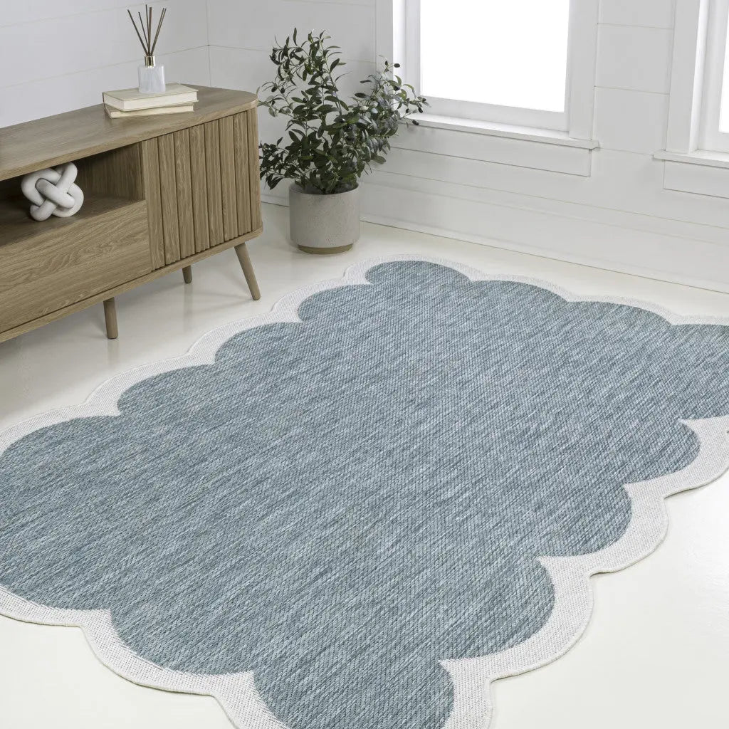 5' X 8' Turquoise And Cream Indoor Outdoor Area Rug Homeroots Outdoor