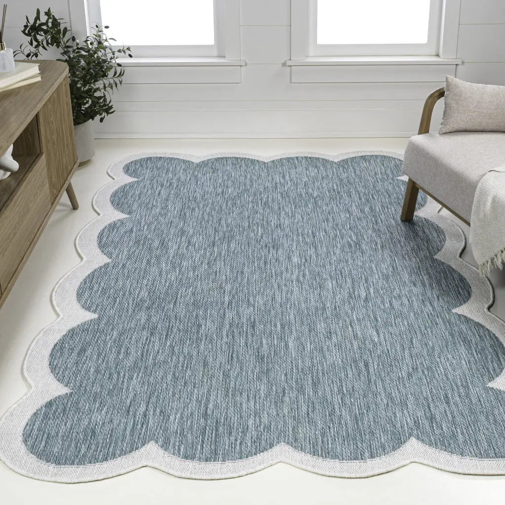 5' X 8' Turquoise And Cream Indoor Outdoor Area Rug Homeroots Outdoor