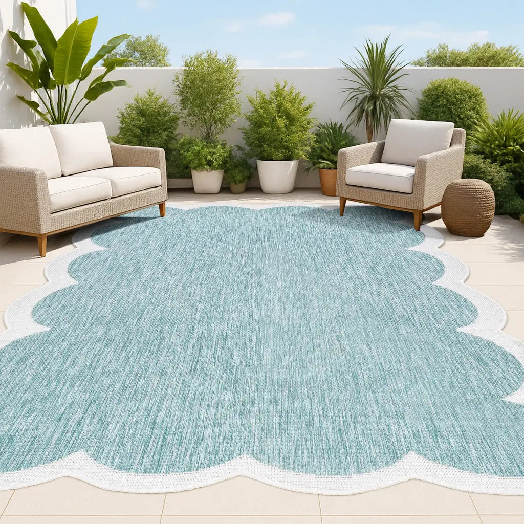 5' X 8' Turquoise And Cream Indoor Outdoor Area Rug Homeroots Outdoor