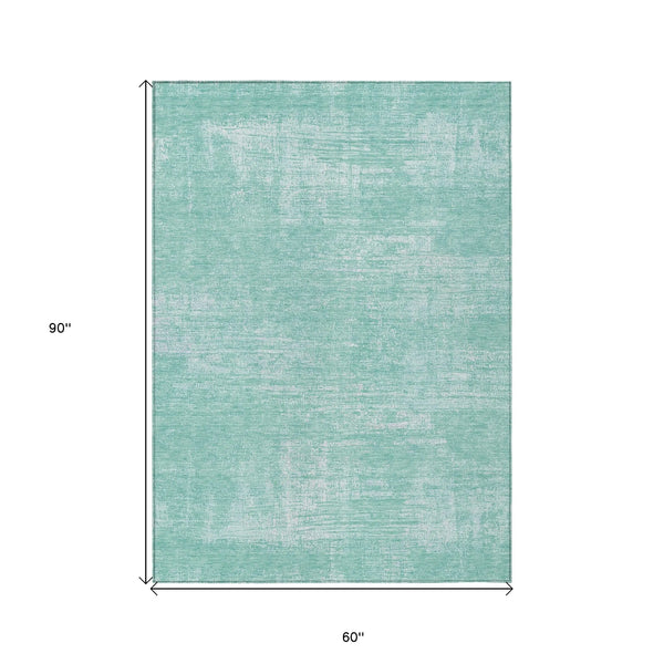 5' X 8' Turquoise And Teal Blue Abstract Washable Indoor Outdoor Area Rug Homeroots Outdoor