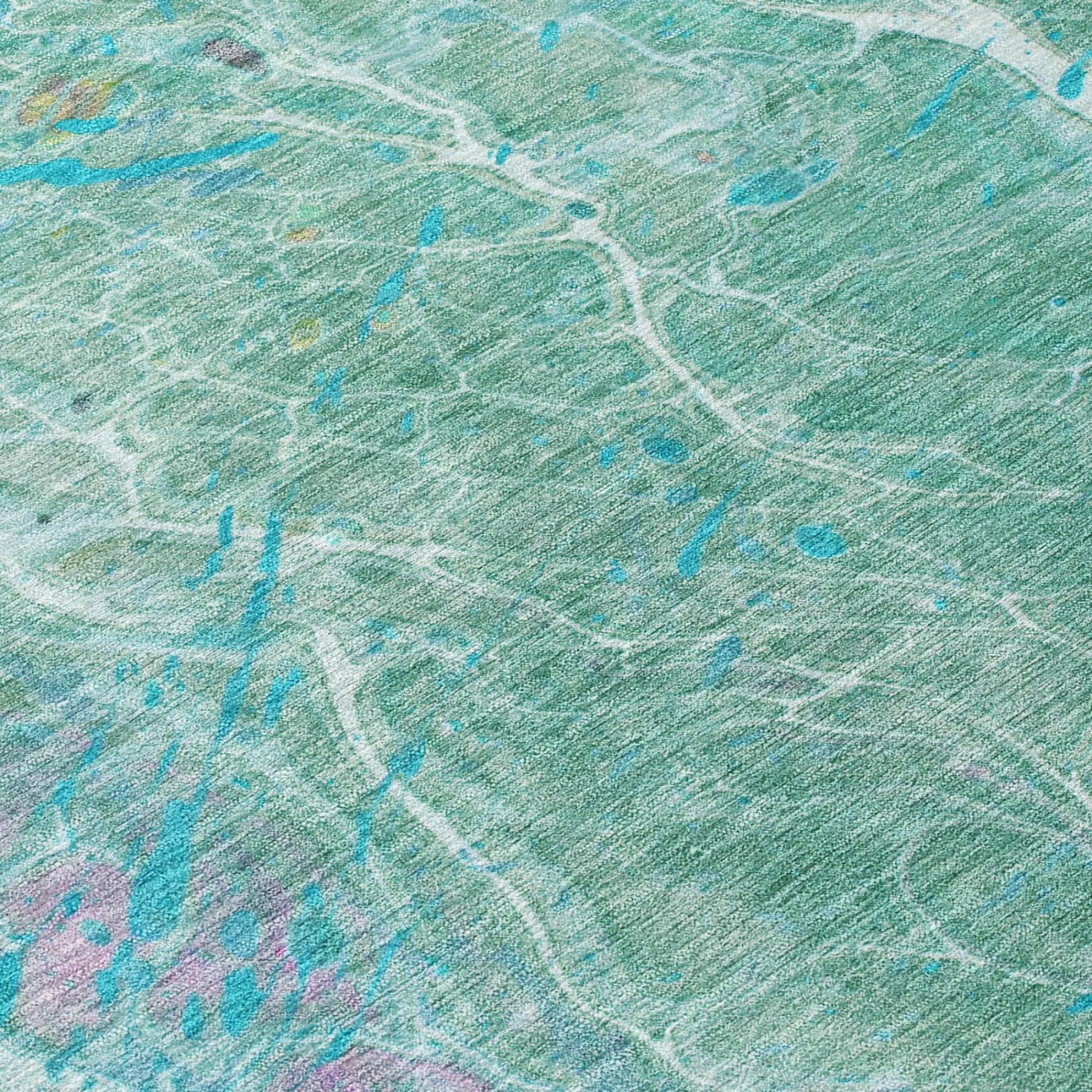 5' X 8' Turquoise And Teal Blue Abstract Washable Indoor Outdoor Area Rug Homeroots Outdoor