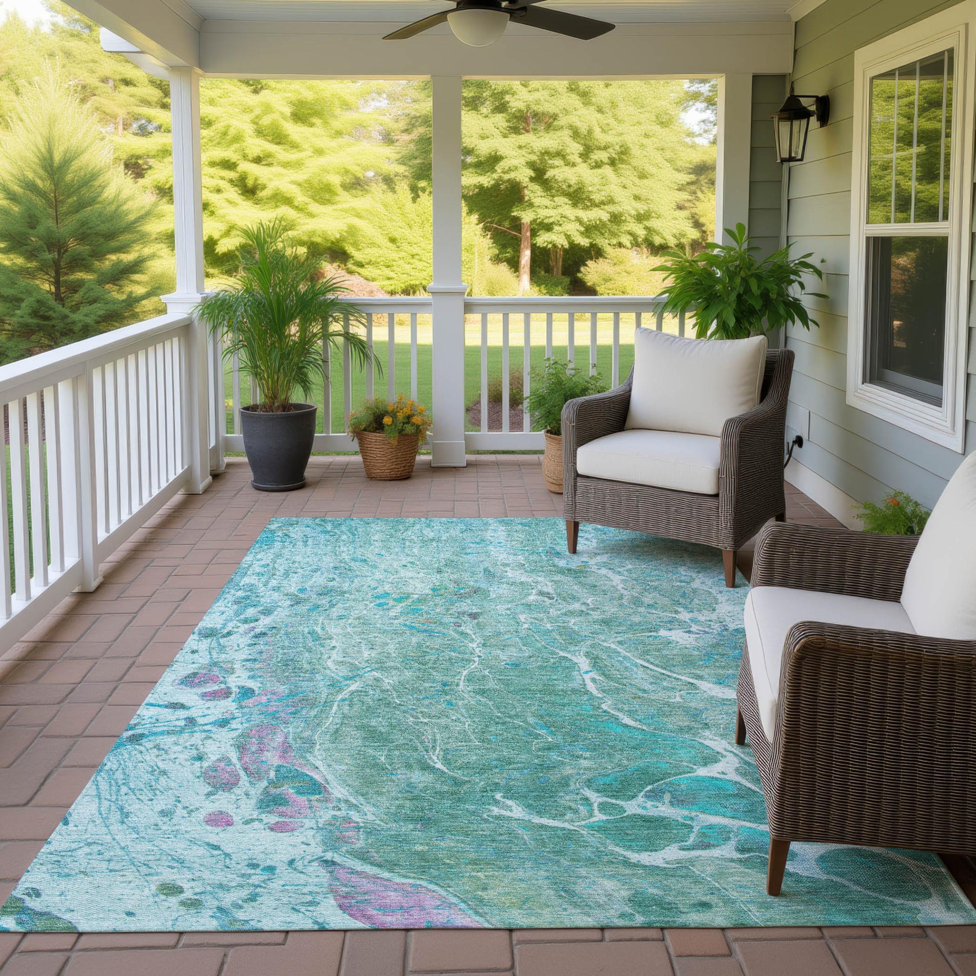 5' X 8' Turquoise And Teal Blue Abstract Washable Indoor Outdoor Area Rug Homeroots Outdoor