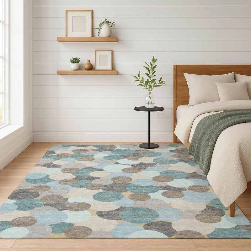 5' X 8' Turquoise And Teal Blue Geometric Washable Indoor Outdoor Area Rug Homeroots Outdoor