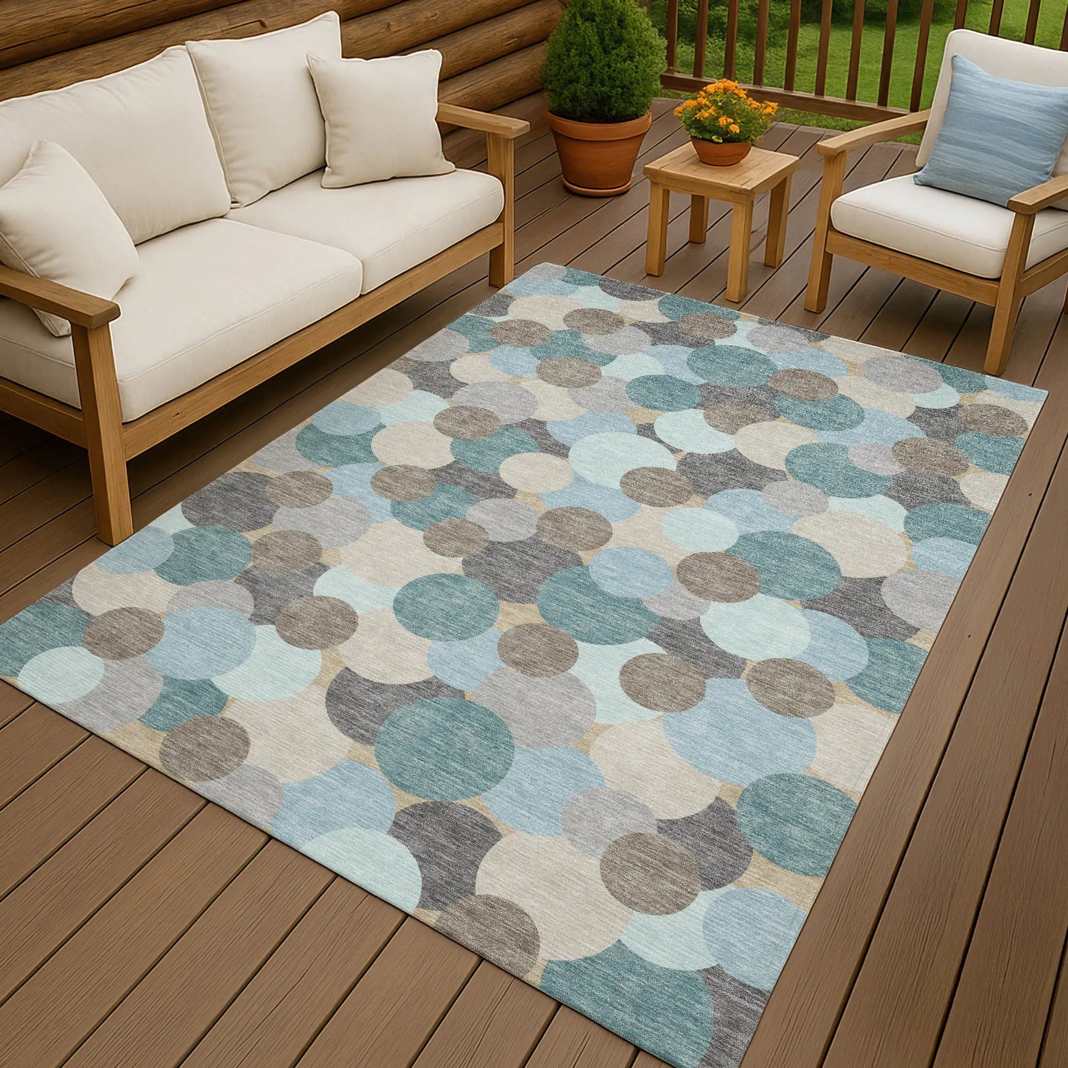 5' X 8' Turquoise And Teal Blue Geometric Washable Indoor Outdoor Area Rug Homeroots Outdoor