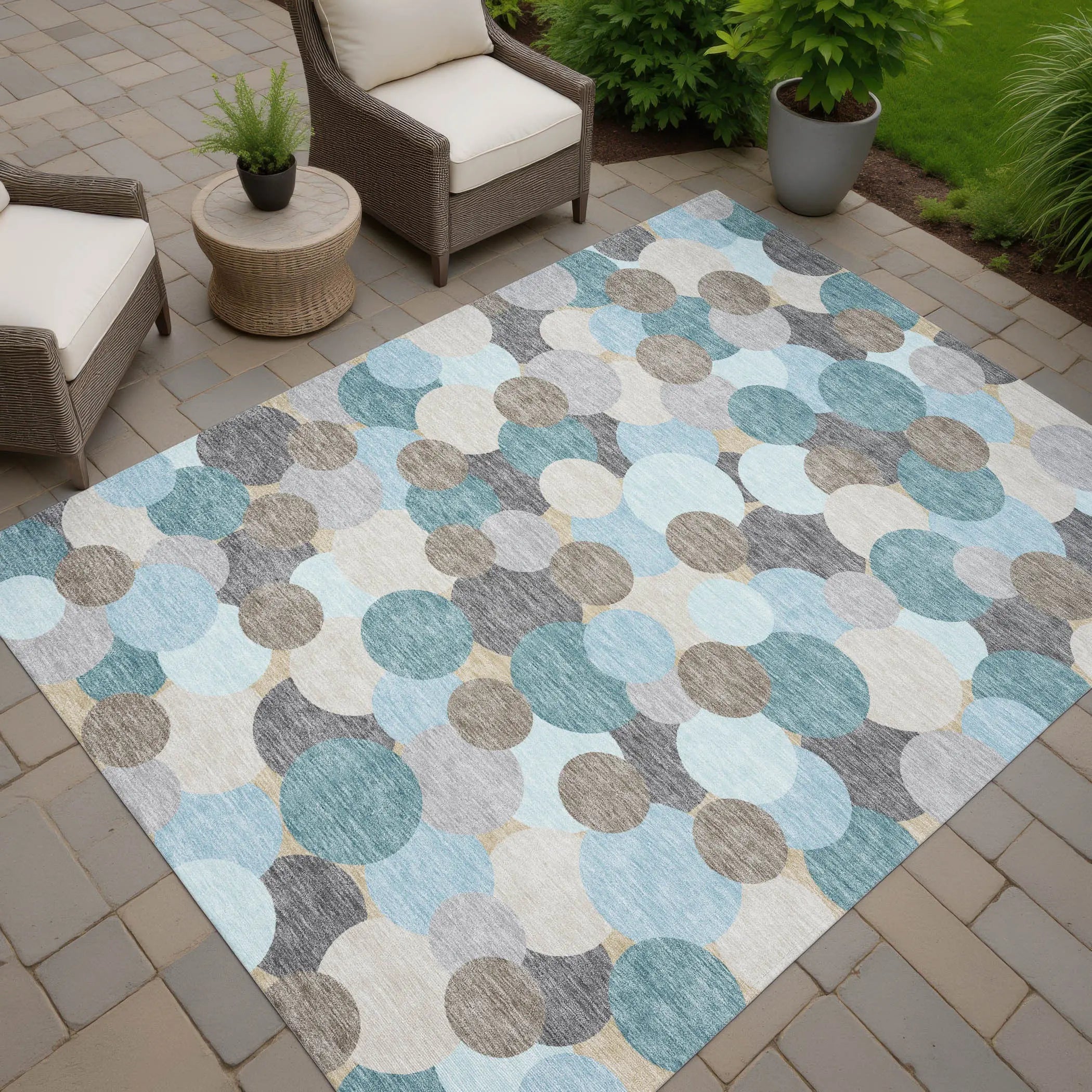 5' X 8' Turquoise And Teal Blue Geometric Washable Indoor Outdoor Area Rug Homeroots Outdoor