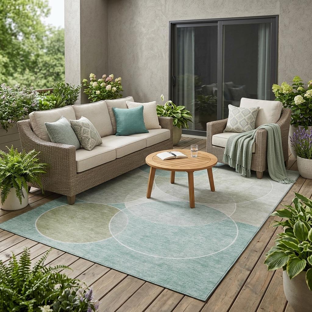 5' X 8' Turquoise And Teal Blue Geometric Washable Indoor Outdoor Area Rug Homeroots Outdoor