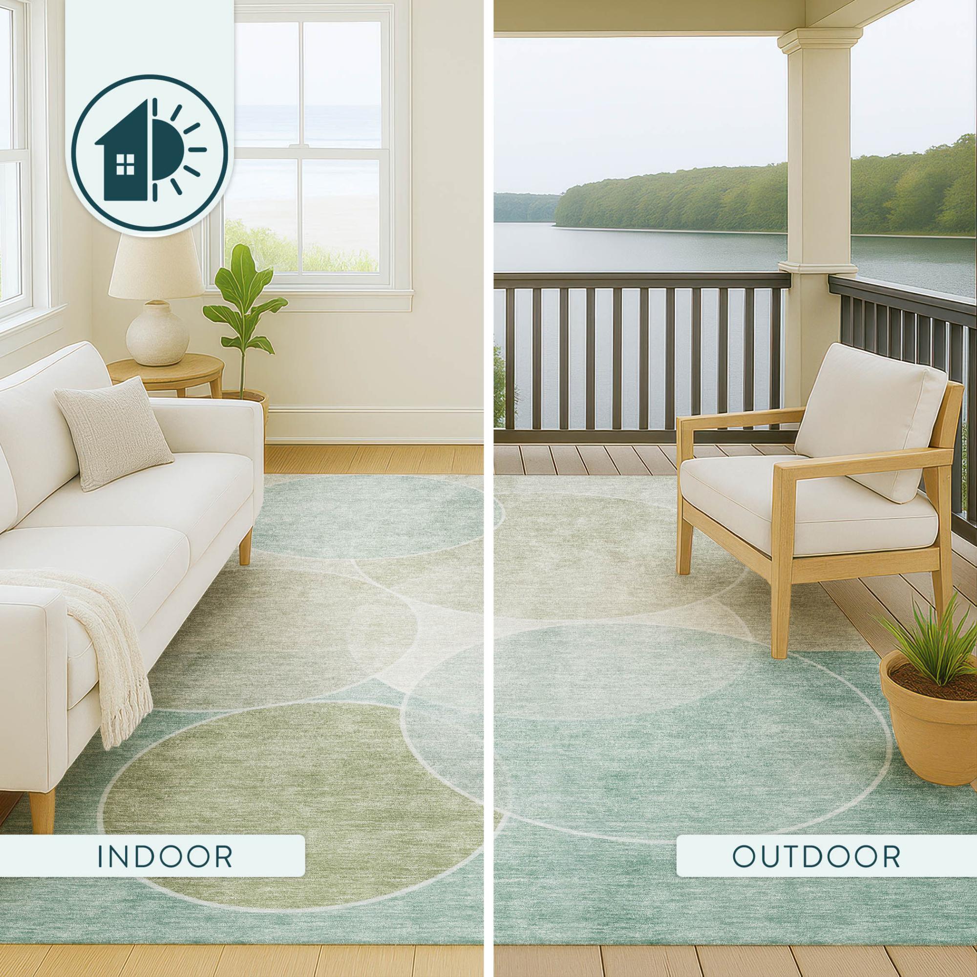 5' X 8' Turquoise And Teal Blue Geometric Washable Indoor Outdoor Area Rug Homeroots Outdoor