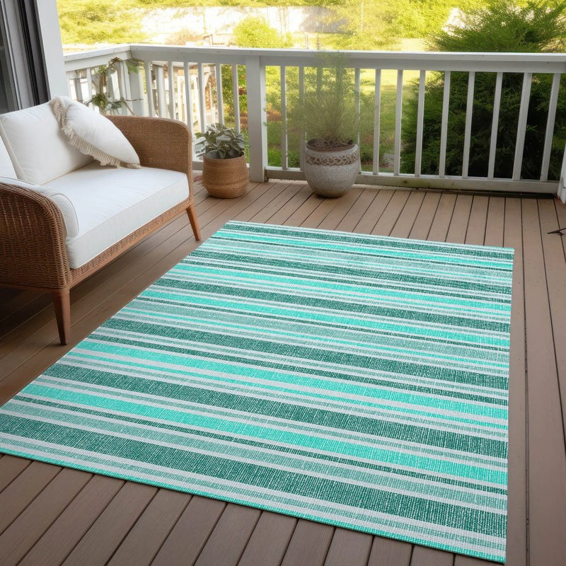 5' X 8' Turquoise Striped Washable Indoor Outdoor Area Rug Homeroots Outdoor