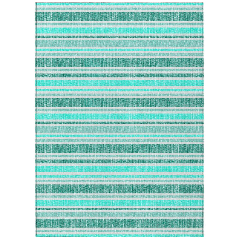 5' X 8' Turquoise Striped Washable Indoor Outdoor Area Rug Homeroots Outdoor