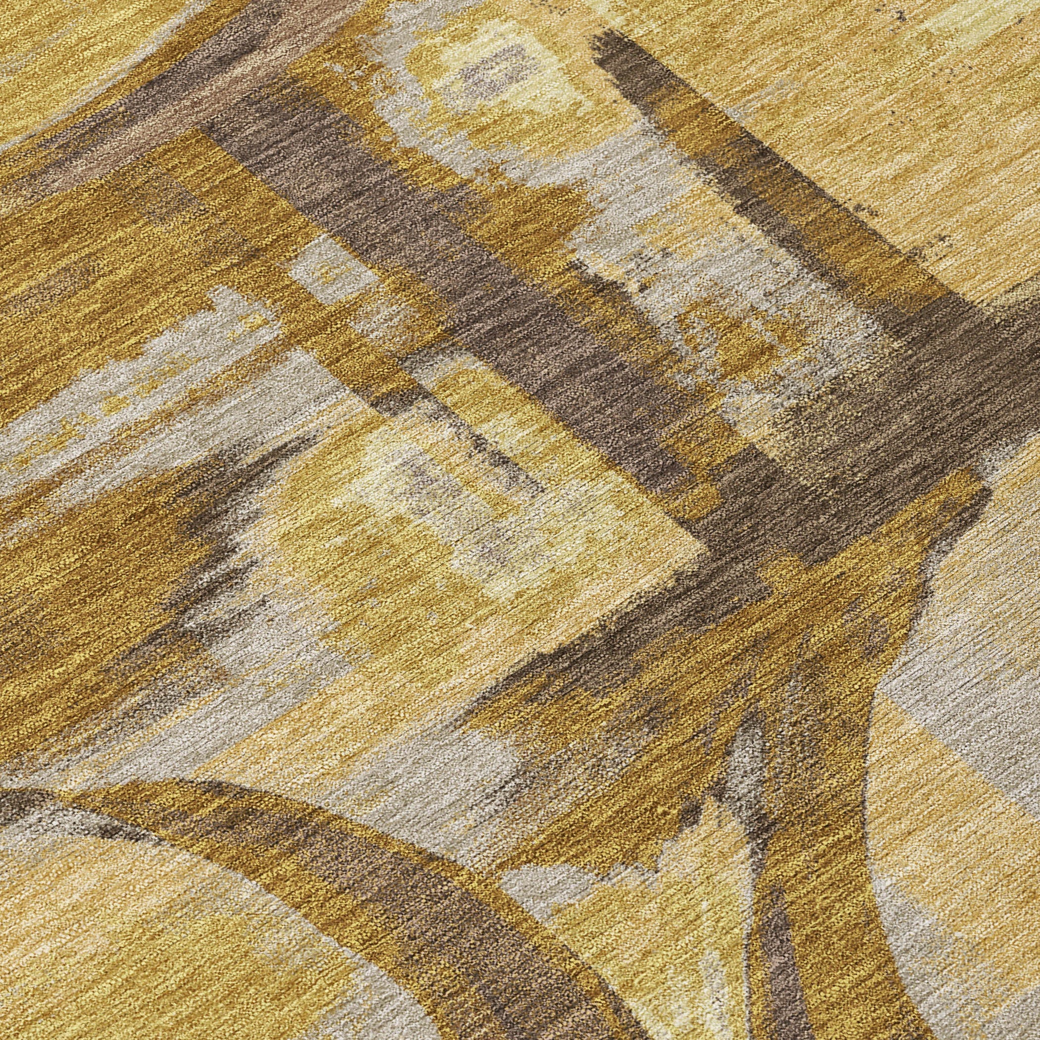 5' X 8' Walnut And Gold Abstract Washable Indoor Outdoor Area Rug Homeroots Outdoor