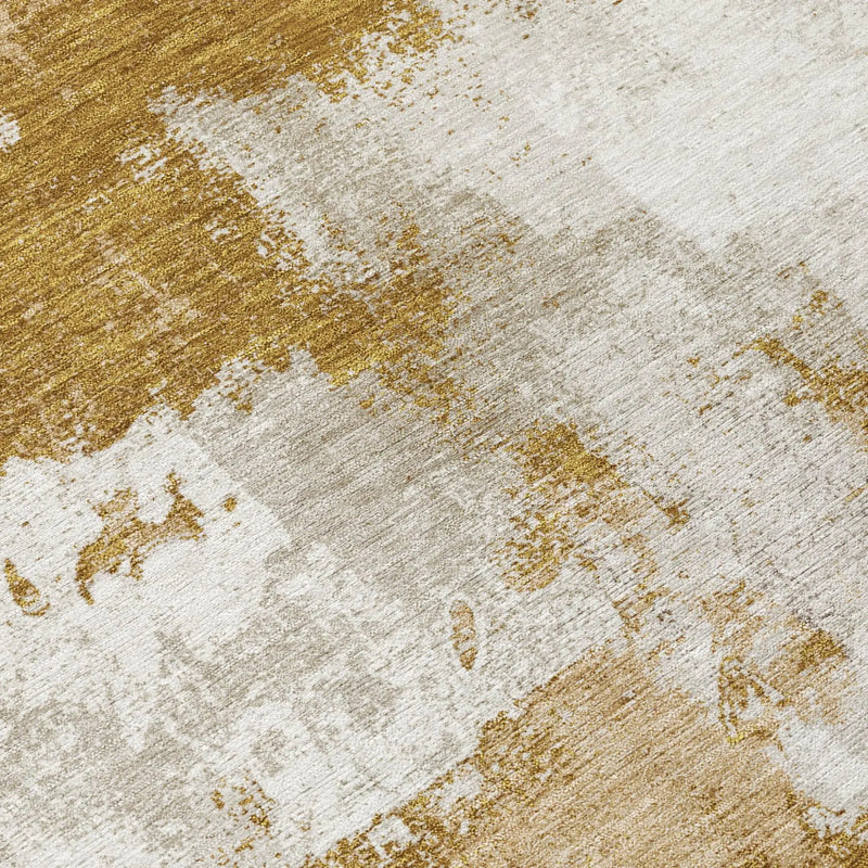 5' X 8' Walnut And Gold Abstract Washable Indoor Outdoor Area Rug Homeroots Outdoor
