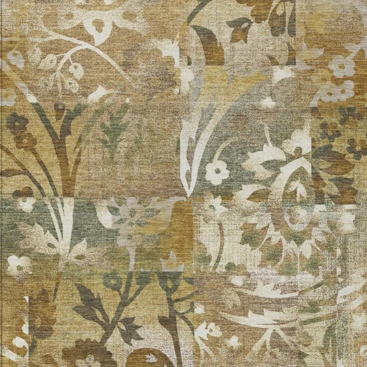 5' X 8' Walnut And Gold Botanical Leaves Washable Indoor Outdoor Area Rug Homeroots Outdoor