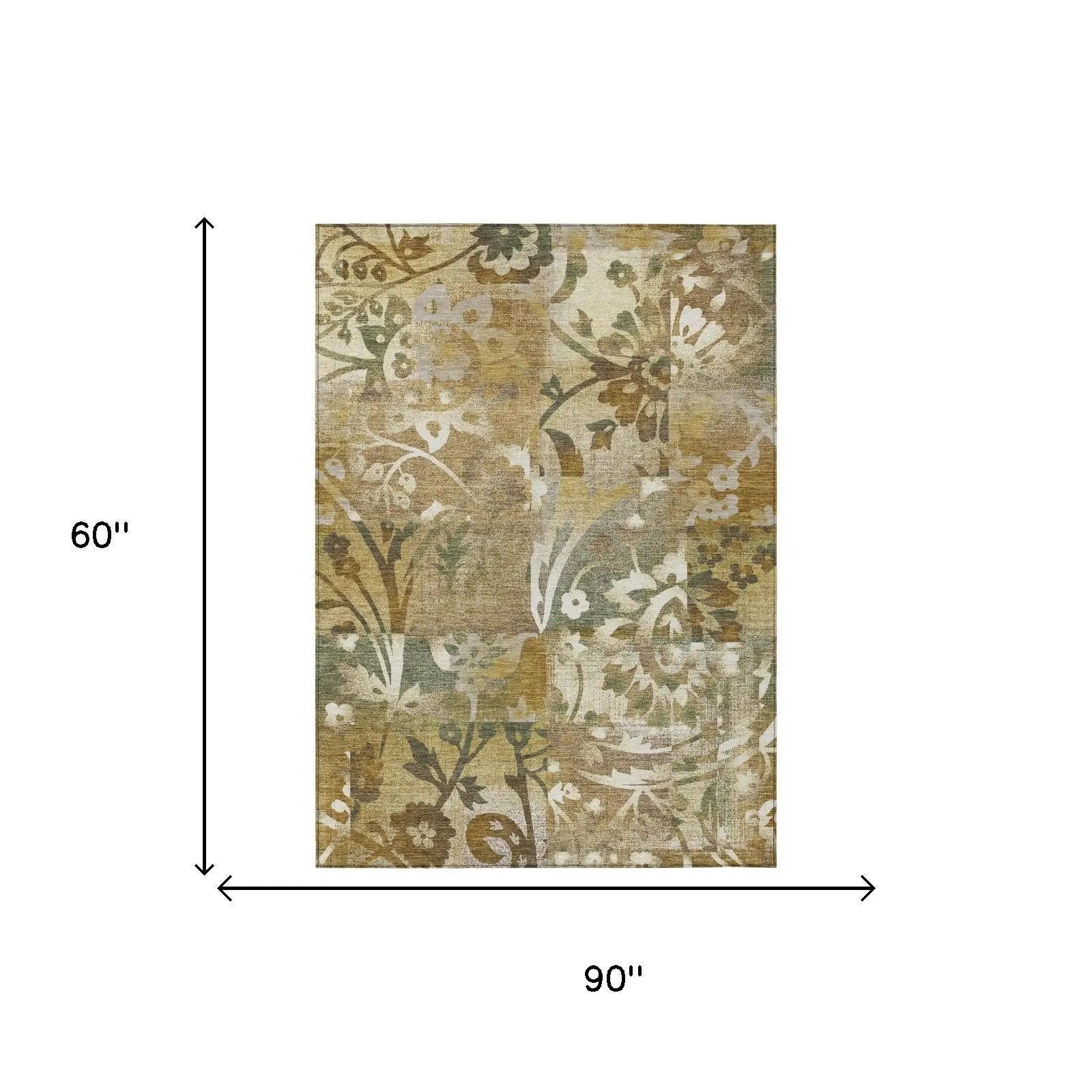 5' X 8' Walnut And Gold Botanical Leaves Washable Indoor Outdoor Area Rug Homeroots Outdoor