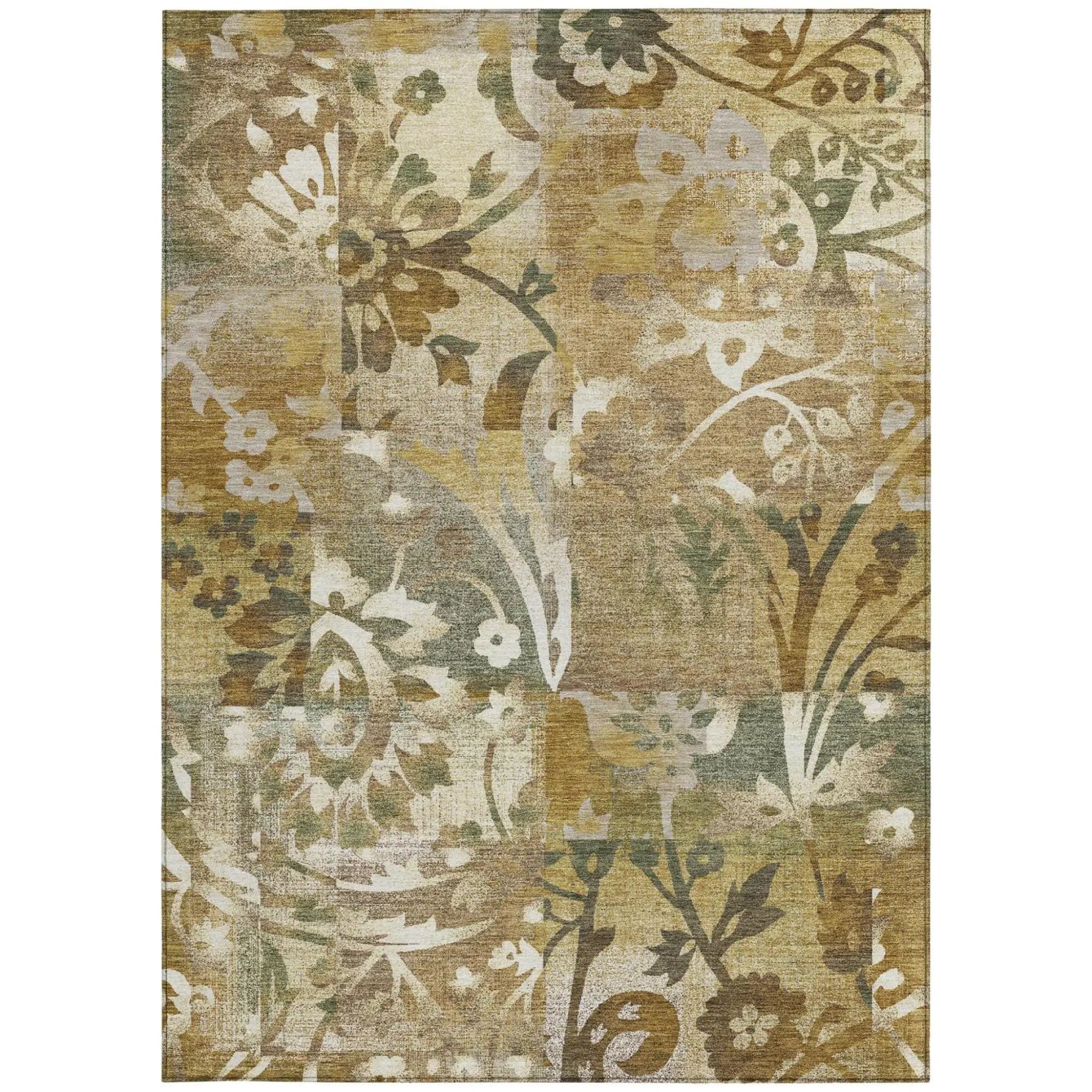5' X 8' Walnut And Gold Botanical Leaves Washable Indoor Outdoor Area Rug Homeroots Outdoor
