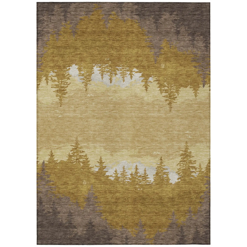 5' X 8' Walnut And Gold Floral Washable Indoor Outdoor Area Rug Homeroots Outdoor