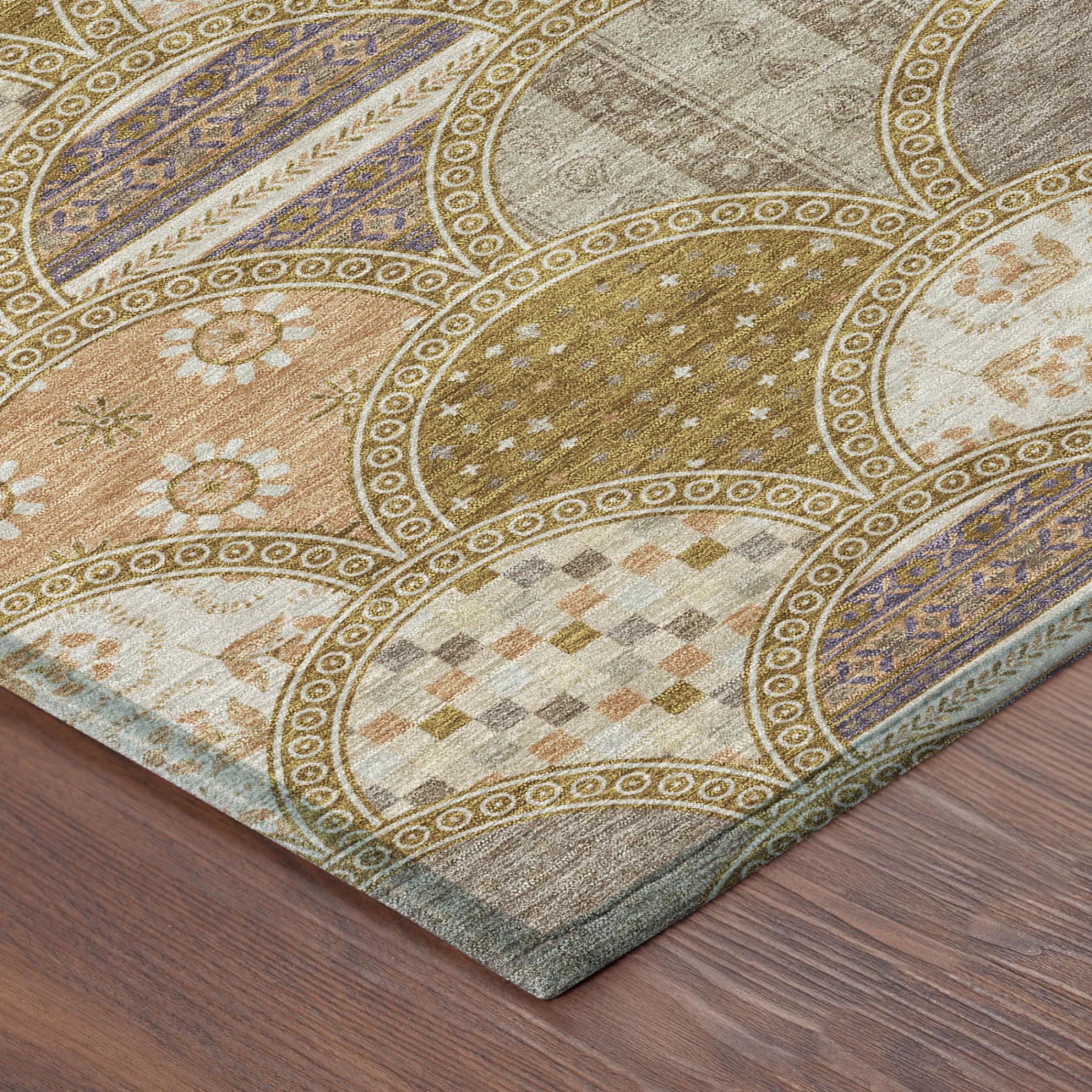 5' X 8' Walnut And Gold Geometric Washable Indoor Outdoor Area Rug Homeroots Outdoor