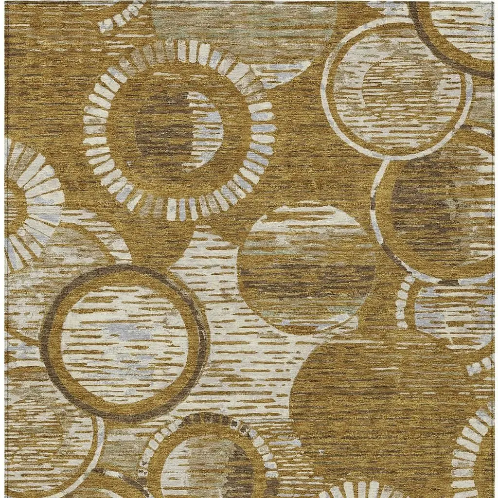 5' X 8' Walnut And Gold Geometric Washable Indoor Outdoor Area Rug Homeroots Outdoor
