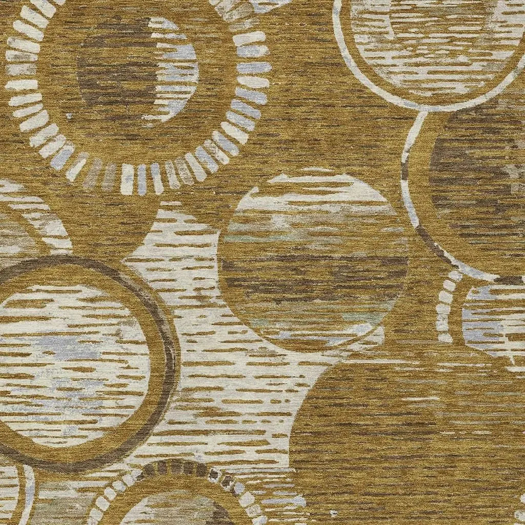 5' X 8' Walnut And Gold Geometric Washable Indoor Outdoor Area Rug Homeroots Outdoor