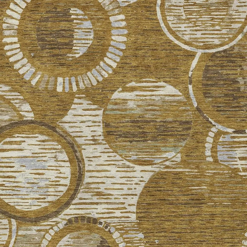 5' X 8' Walnut And Gold Geometric Washable Indoor Outdoor Area Rug Homeroots Outdoor