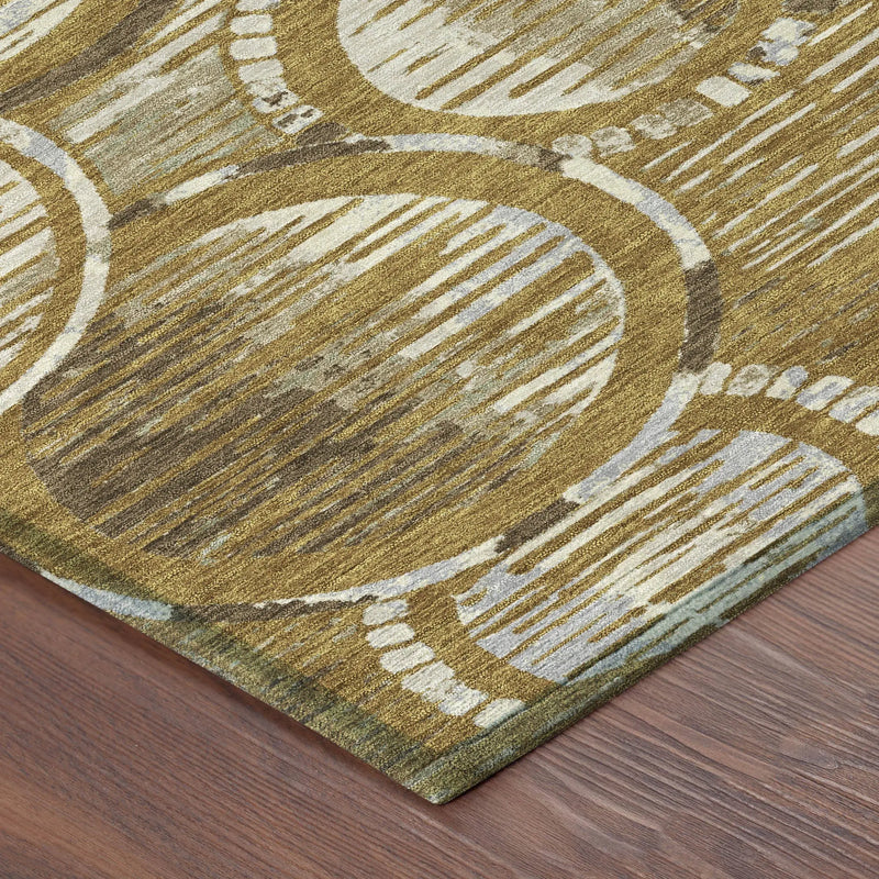 5' X 8' Walnut And Gold Geometric Washable Indoor Outdoor Area Rug Homeroots Outdoor