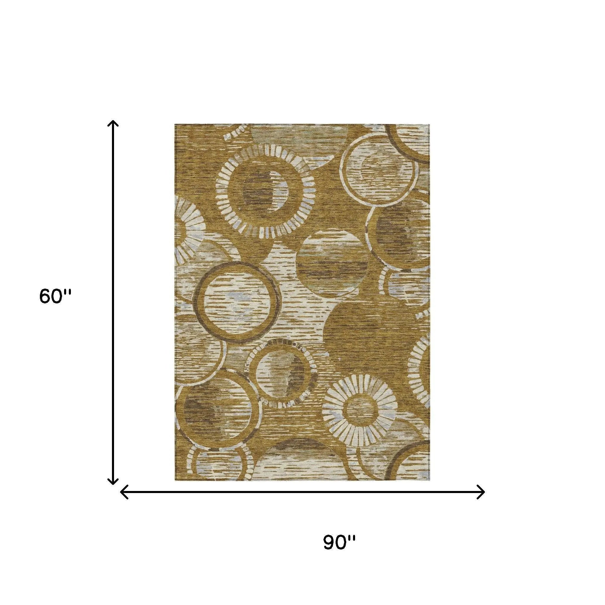 5' X 8' Walnut And Gold Geometric Washable Indoor Outdoor Area Rug Homeroots Outdoor
