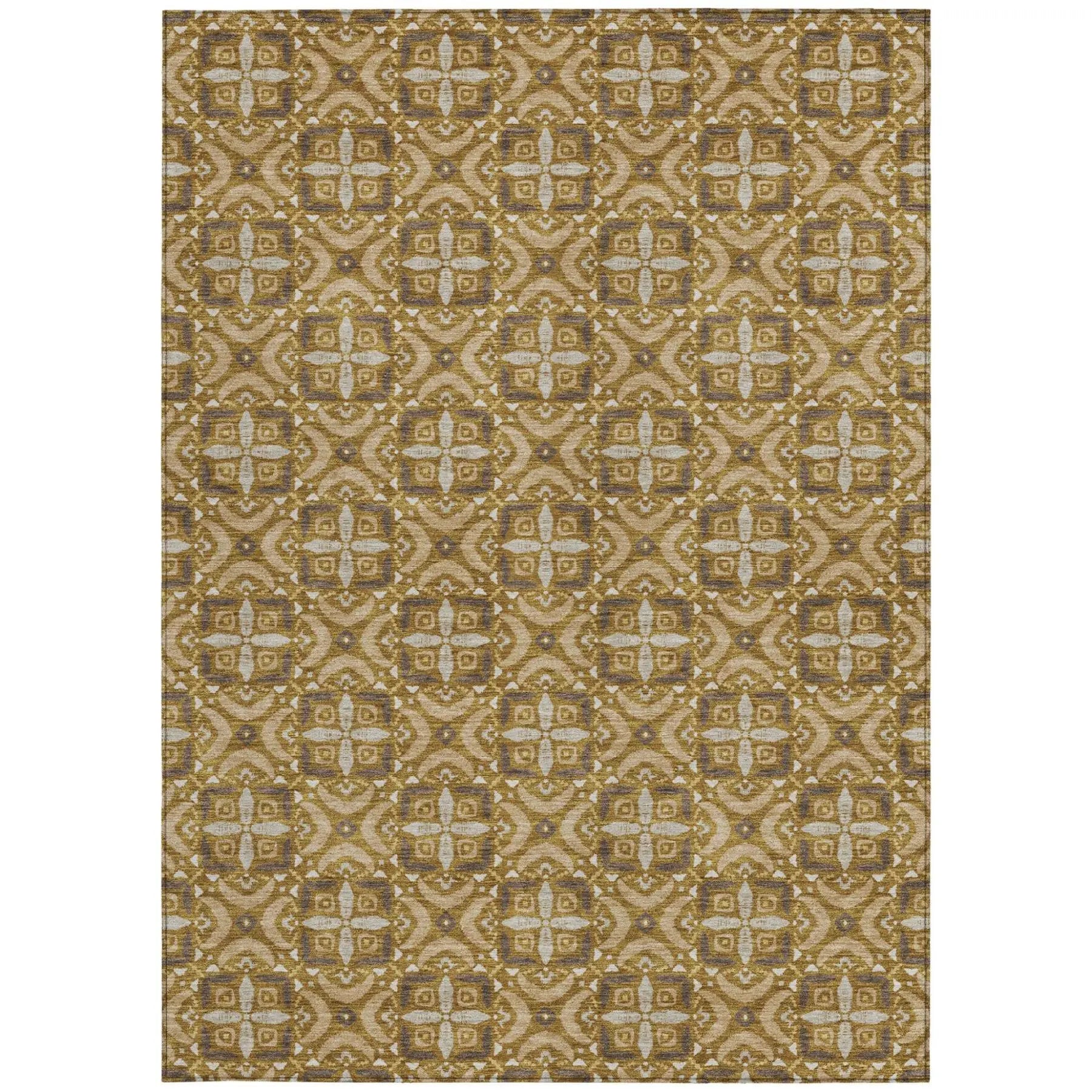 5' X 8' Walnut And Gold Geometric Washable Indoor Outdoor Area Rug Homeroots Outdoor