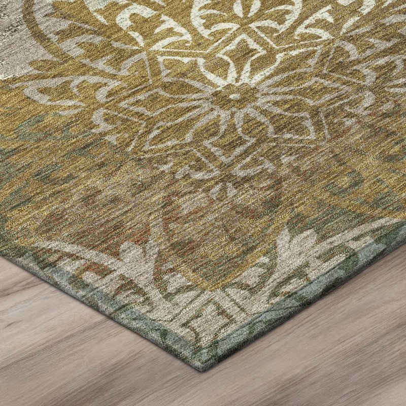 5' X 8' Walnut And Gold Oriental Washable Indoor Outdoor Area Rug Homeroots Outdoor