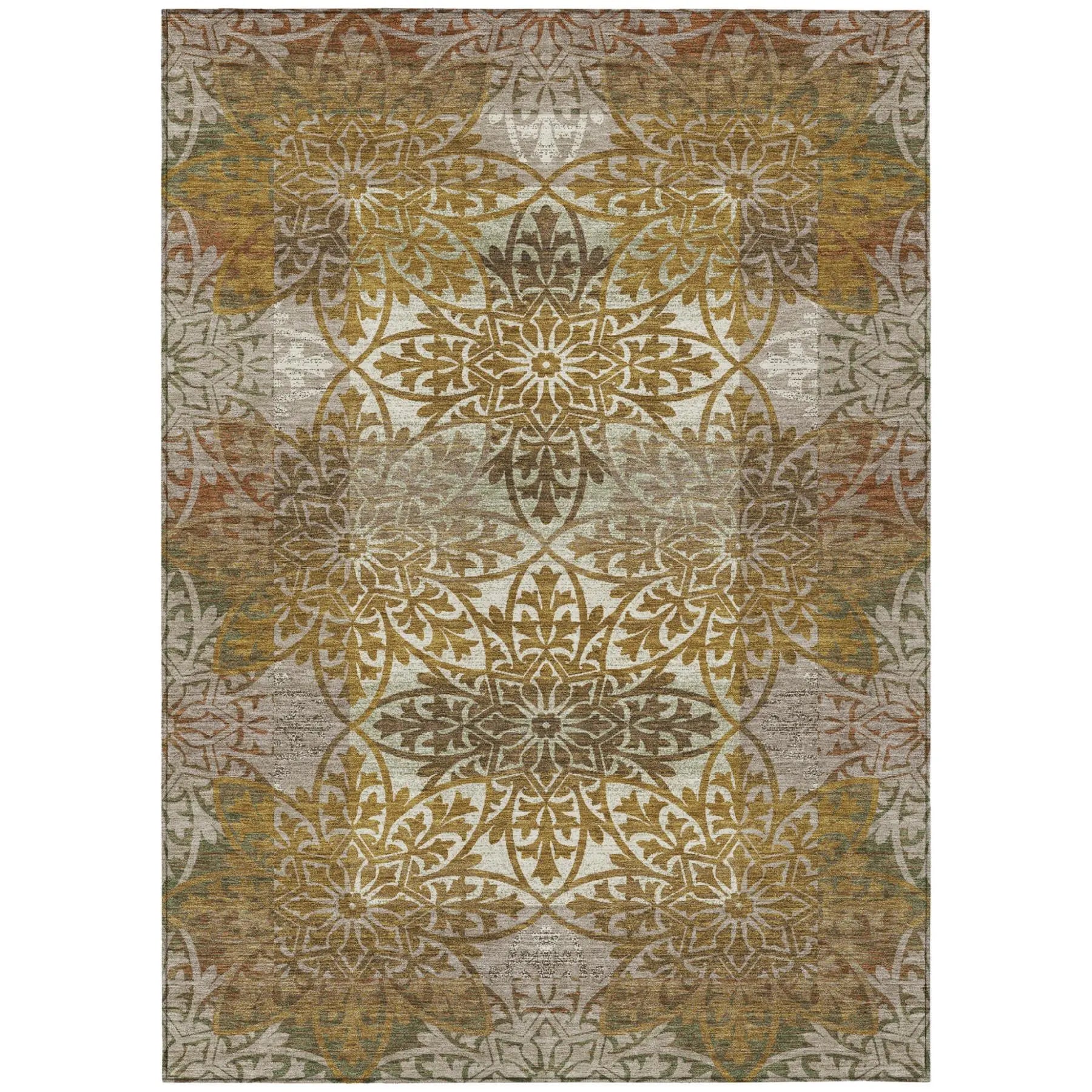 5' X 8' Walnut And Gold Oriental Washable Indoor Outdoor Area Rug Homeroots Outdoor
